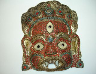 Old Turquoise and Coral Tibet / Himalayan Mask / 100 ++Years old