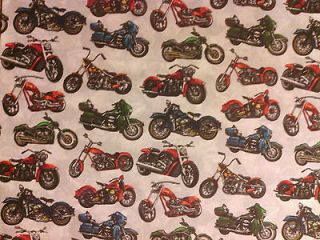 MOTORCYCLE BIKER HARLEY CHOPPER INDIANS BLUE COTTON FABRIC FQ