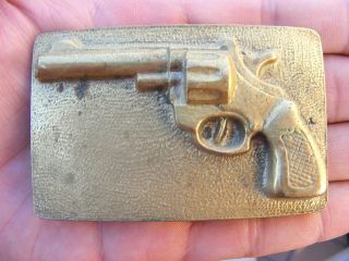 Vintage REVOLVER Belt Buckle GUN Handgun COLT Pistol RUGER Brass RARE 