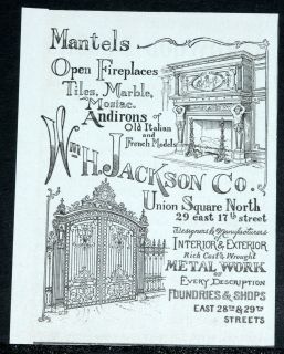 1900 OLD MAGAZINE PRINT AD, JACKSON MANTELS, ANDIRONS, METAL WORKS 
