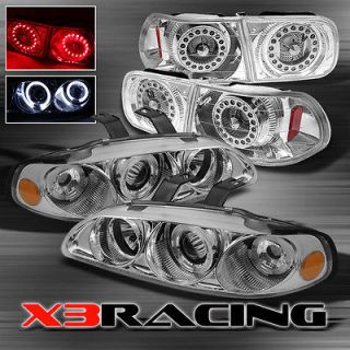 92 95 CIVIC 4DR HALO CHROME PROJECTOR HEAD LIGHTS + LED RING TAIL 