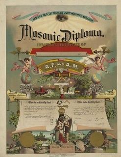 MASONIC DIPLOMA EMBLEMATIC CERTIFICATE ENTERED APPRENTICE MASTER 13X19 