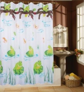   Lovely Pond Frog Bathroom Fabric Shower Curtain Waterproof Free Hooks