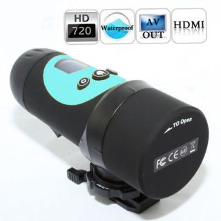 US Blue 720P Waterproof Helmet Camera Cam Recorder DVR DV 30fps AV/OUT