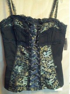 HOT TOPIC Black Bustier Corset with Chinese Dragons,Rocker,Punk,Goth 