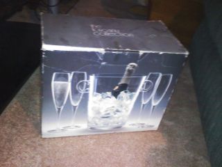   COLLECTION CHAMPAGNE WINE GLASSES 5 PIECE SET W/ ICE BUCKET QUALITY