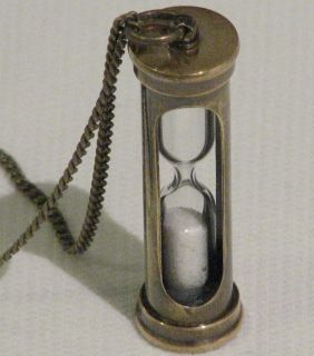 Vintage Inspired Sand Timer Brass Hourglass Charm Pendant Necklace