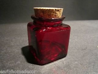   Antique Style Solid RED Thick Glass Cork Top Inkwell Ink pot Bottle