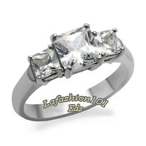   Steel 3 Princess stone Womens Wedding/Engage​ment Ring SZ 5 10