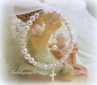   ~Swarovski pearl newborn baby girls baptism christening bracelet