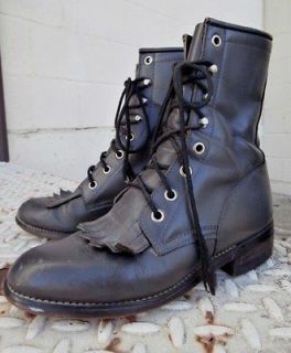 Diamond J Justin Leather Lace up Roper Western Boots Grey L 72945 Sz 