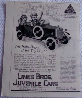 1927 UK AD LINES BROS JUVENILE CARS ROLLS ROYCE TOY WORLD MOTORS FOR 