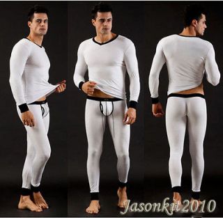 Men Comfortable Underpant Sexy Long Smooth Thermal underwear White 