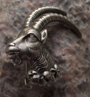   Antique Metal Hunters Hunting Clasp of Horned Ibex Mountain Goat