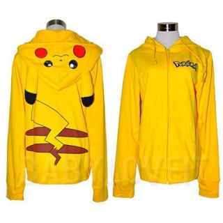   Pikachu Ears Face Tail Zip Hoodie Hoody Sweatshirt Costume C1004