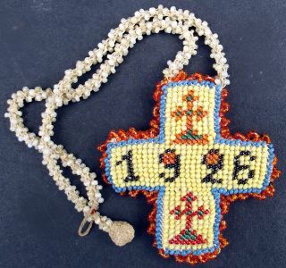   Christian Cross/Crucifix (20s Indian Beadwork/Iroquois) Necklace