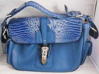 Charlie Lapson Blue Embossed Leather Hobo Shoulder Bag Large
