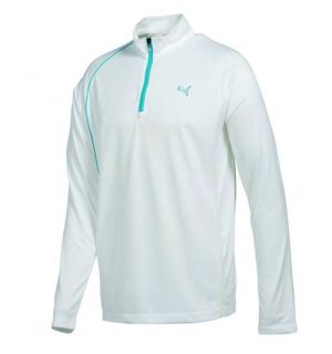 New Puma Golf Cresting 1/4 Zip Long Sleeve Polo Shirt   White
