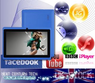   BLUE 7 Android 4.0 Tablet PC CAPACITIVE multi touch Screen laptop 3G
