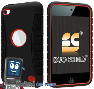   BLACK DUO SHIELD SOFT RUBBER SKIN HARD CASE FOR iPOD TOUCH 4 4th GEN