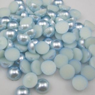 Jewelry 100pcs Blue Half Pearl Beads Flat Back 8mm Scrapbook for Craft 