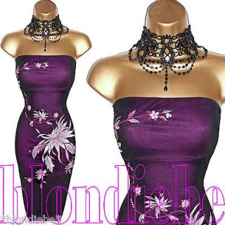 JANE NORMAN ♥SEXY♥ BLACK PURPLE STRAPLESS COCKTAIL WIGGLE DRESS 