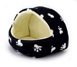IGLOO PET TENT New Plush White Paw Prints on Black/Tan small Dogs or 