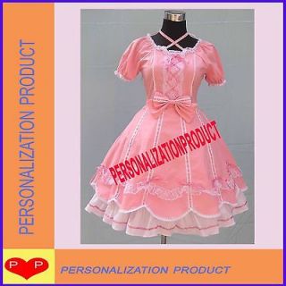 Sweet lolita cute bows white lace ball gown pink cosplay Knee Length 