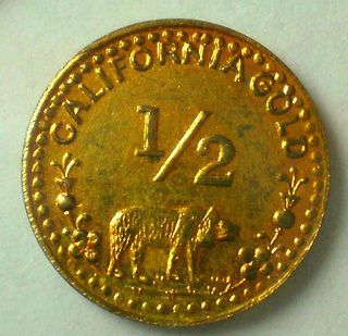 1854 CALIFORNIA GOLD $.50 1/2 DOLLAR COIN FRACTIONAL TOKEN