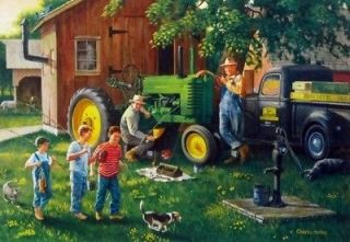 Old Time Service John Deere Tractor Print by Charles Freitag 17 x 