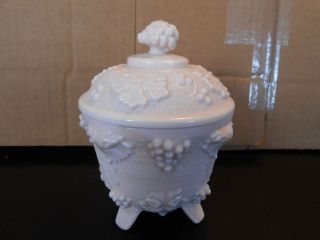 Vintage JEANETTE Dish Pink Milk Glass GRAPE Footed Candy Bowl