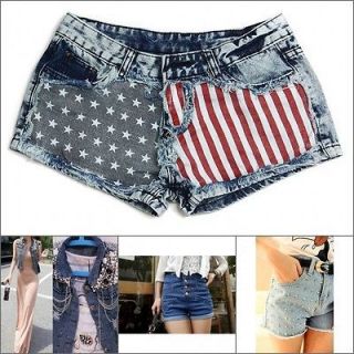 Womens USA Flag/High waist Rise/Studded Denim Jeans Pants Shorts/Vest 
