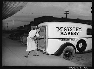 Loading bakery truck in early morning. San Angelo,Texas