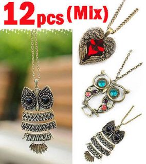   12pcs Fashion Unique jewelry Gift Antique Owl Pendant Necklace Lots