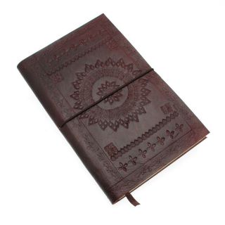   Handmade Eco Friendly Chocolate Brown Embossed Leather Journal Diary