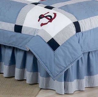 SWEET JOJO DESIGNS BLUE NAUTICAL BOY KID QUEEN BEDDING SET BED SKIRT 