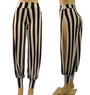   Emo Punk Vertical Stripe Spandex Mime Open Leg Genie Stretch Pants