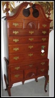   18th C American Chippendale Bonnet Top Connecticut Cherry Highboy NR