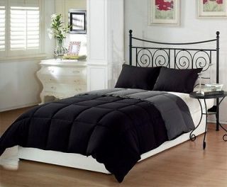 3pcs Black Grey Soft Goose Down Alternative Reversible Comforter Set 