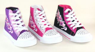 Kid Girls Glitter High Top Canvas Tennis Shoe Sneaker Butterfly NEW