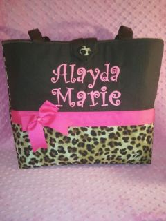 monogram personalized diaper bag leopard and pink 