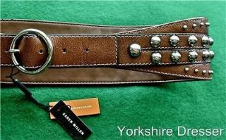 new karen millen stud tan leather wide obi buckle belt