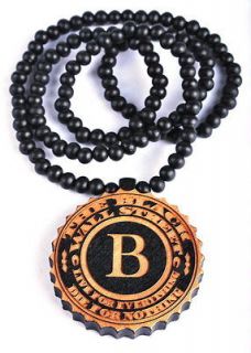  Letter “B” WALL STREET Wood Pendant Beaded Necklace Mens Rosary