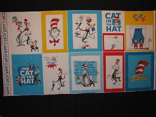   Fabric Panel Dr Seuss Cat in the Hat Block Robert Kaufman Cotton NEW