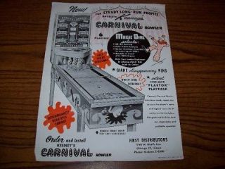 1953 keeney s carnival bowler shuffle alley flyer 
