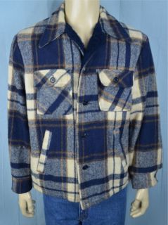 Vtg  Mens Store Blue Plaid Lumberjack Jacket 5 Button Front Sz 