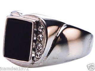 Black onyx CLASSIC MENS RING with CZ accent Platinum overlay sz 11