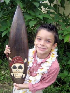 surfboard style handcarved wood pirate skull tiki sign time left