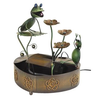 hand painted all metal frogs flowers water fountain new one