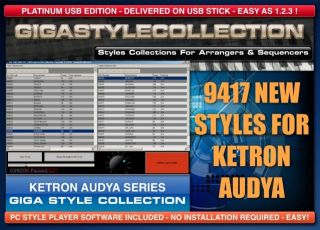 9400 NEW Styles for KETRON AUDYA SERIES + PC Style Player on USB Stick 